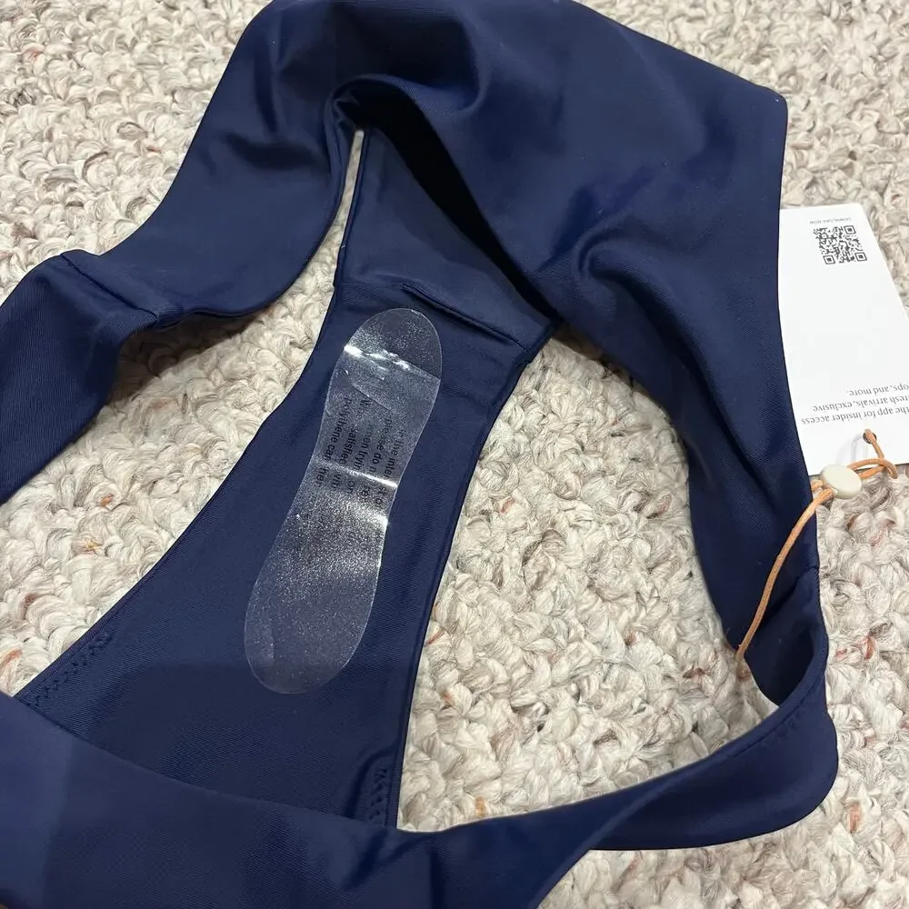 NEW Quince Italian High Leg Bikini Bottom S Navy Beach Vacation Summer Casual